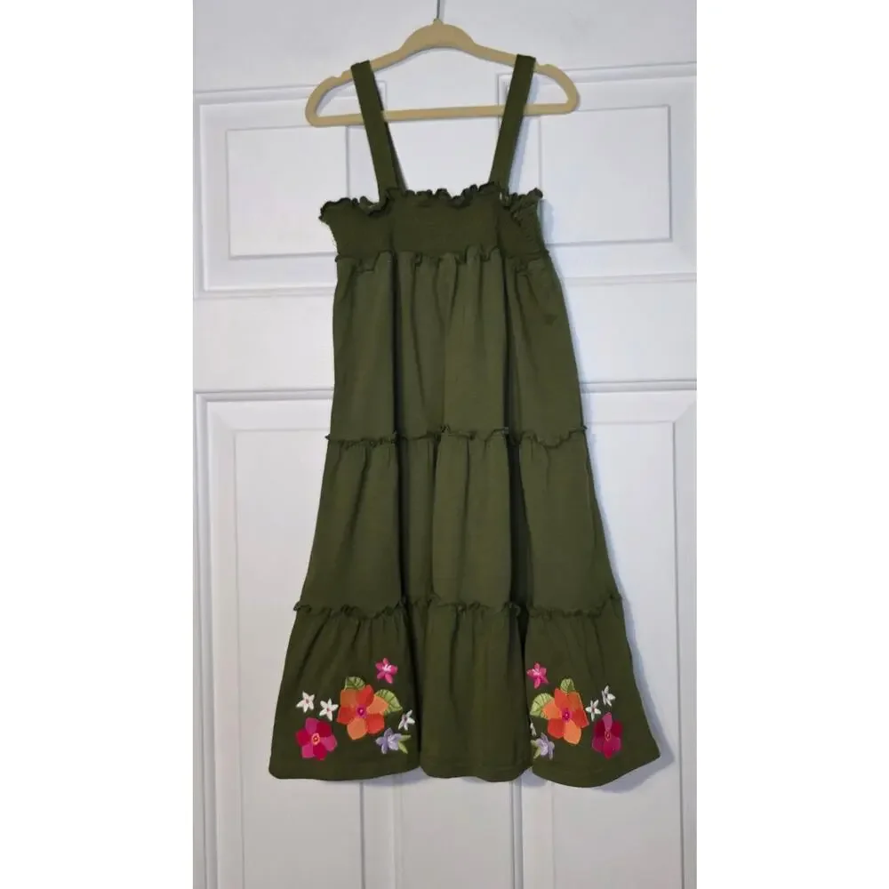 Gymboree Sundress Girl's 7 Green Floral Embroidered Spaghetti Strap Casual